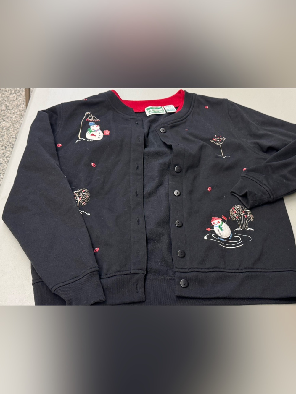 Shenanigans Black Embroidered Snowman Cardigan Sweatshirt Women's Holiday Top